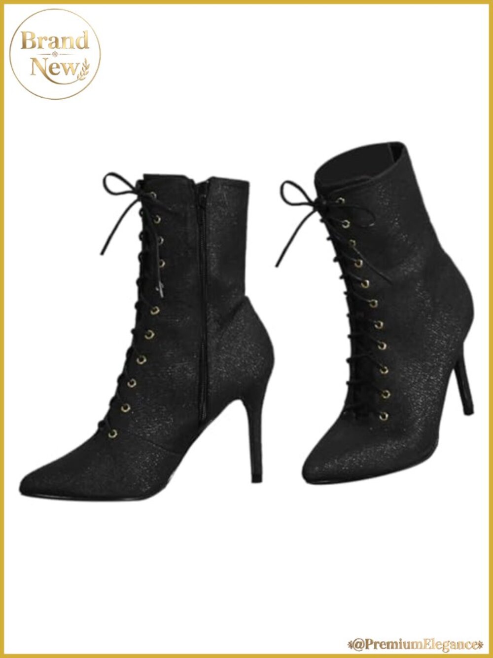 Denim Lace Up Stiletto Heeled Ankle Boots Pointed Toe Women